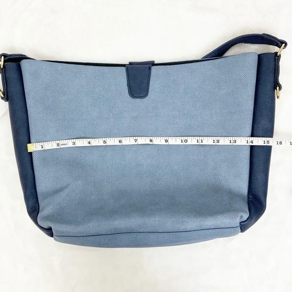 Blue Shoulder Bag Set Medium Large 11x14 w/ Detailed Strap + Matching Pouch NWT